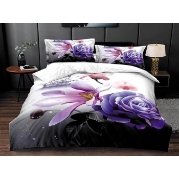 Pościel 200x220 bawełna satynowa duży kwiat pk468 z prześcieradłem